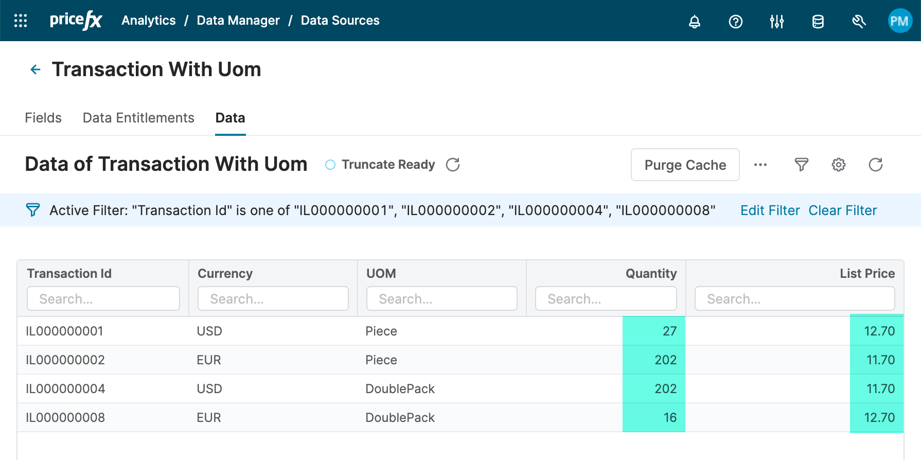data source with uom data