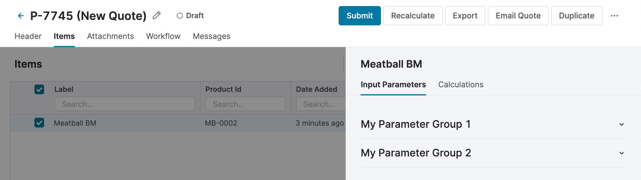 quote item input groups collapsed