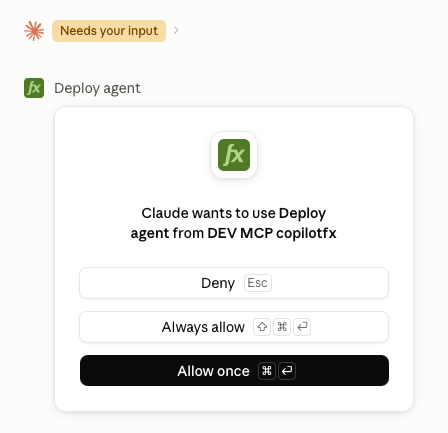 Claude permission dialog requesting access to the Deploy Agent tool.