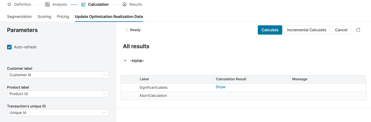 calculation update optimization realization data