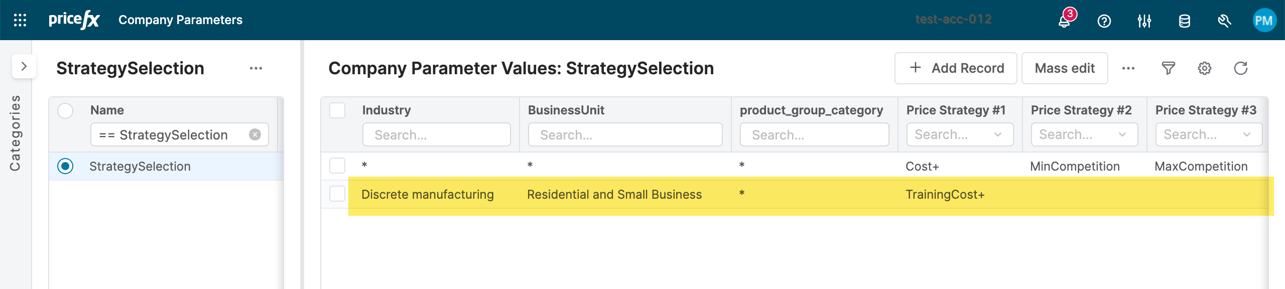 strategy selection company parameter