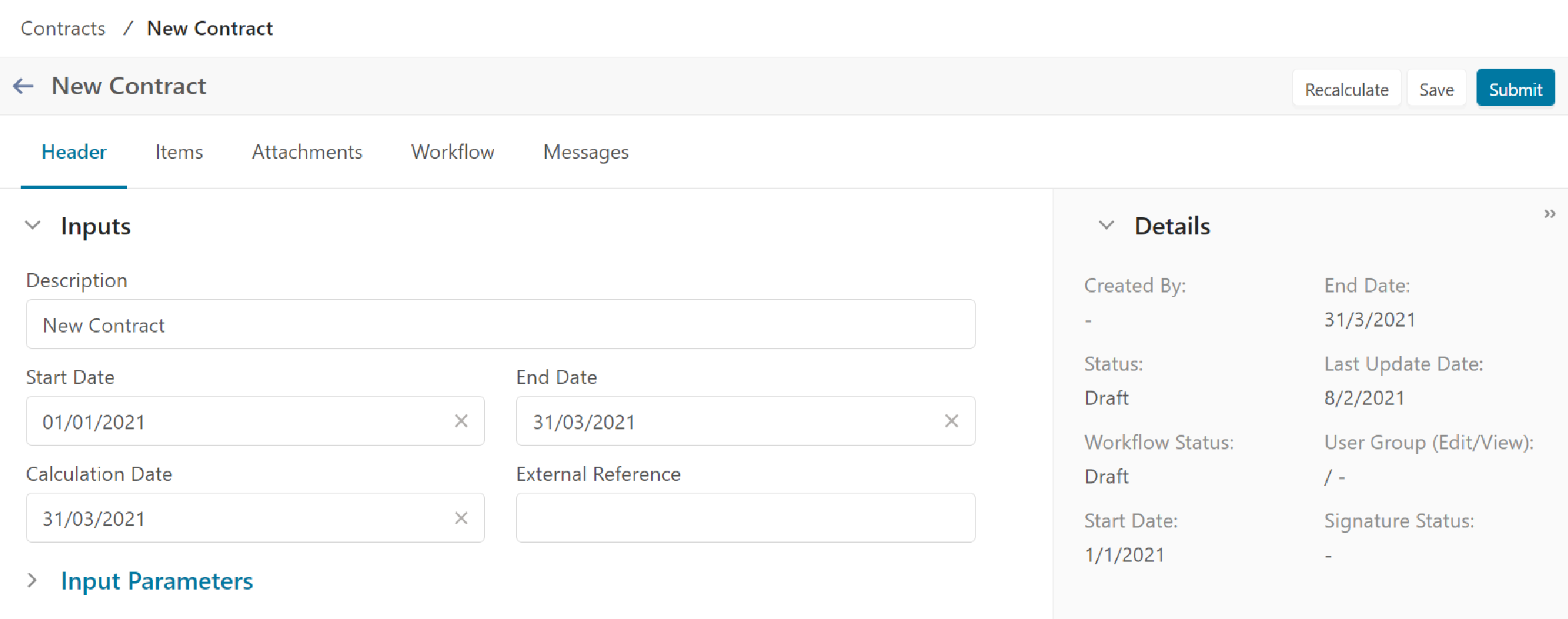 capture contract detail page