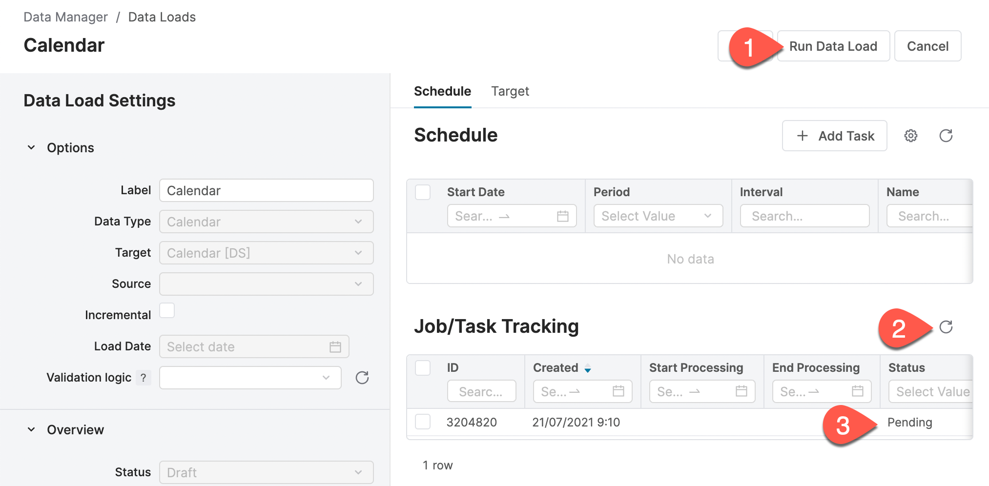 data load calendar detail