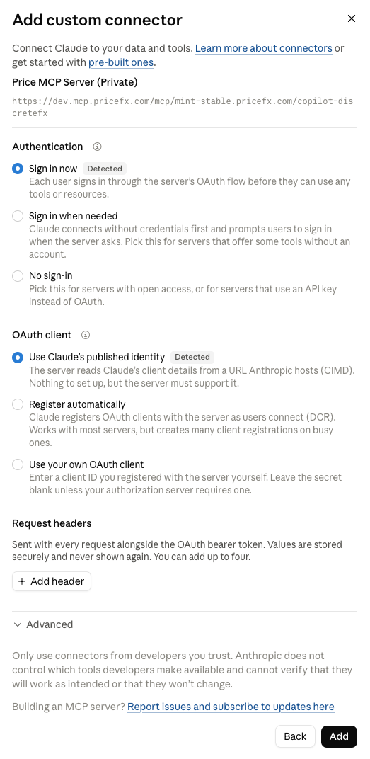 OAuth client configuration with the OAuth Client section.