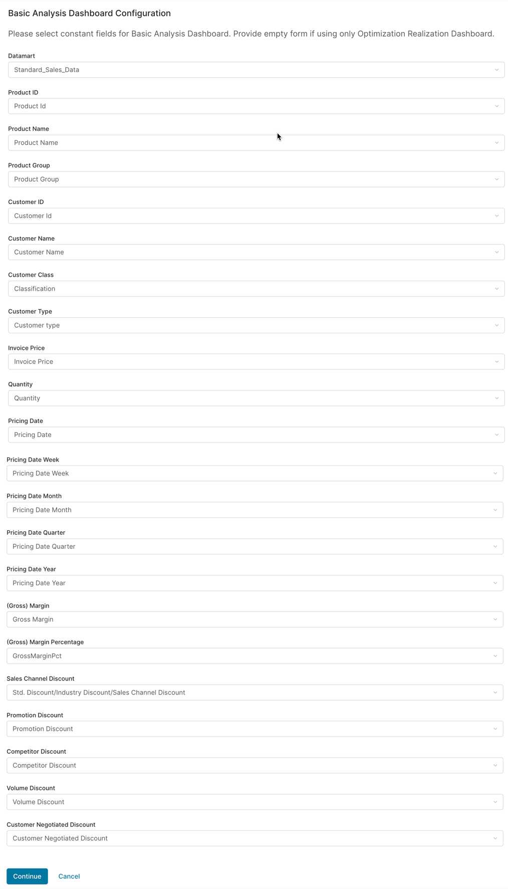 basic analysis dashboard configuration