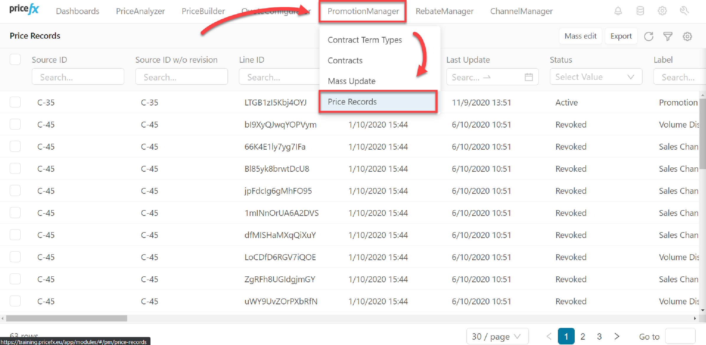 contract price records