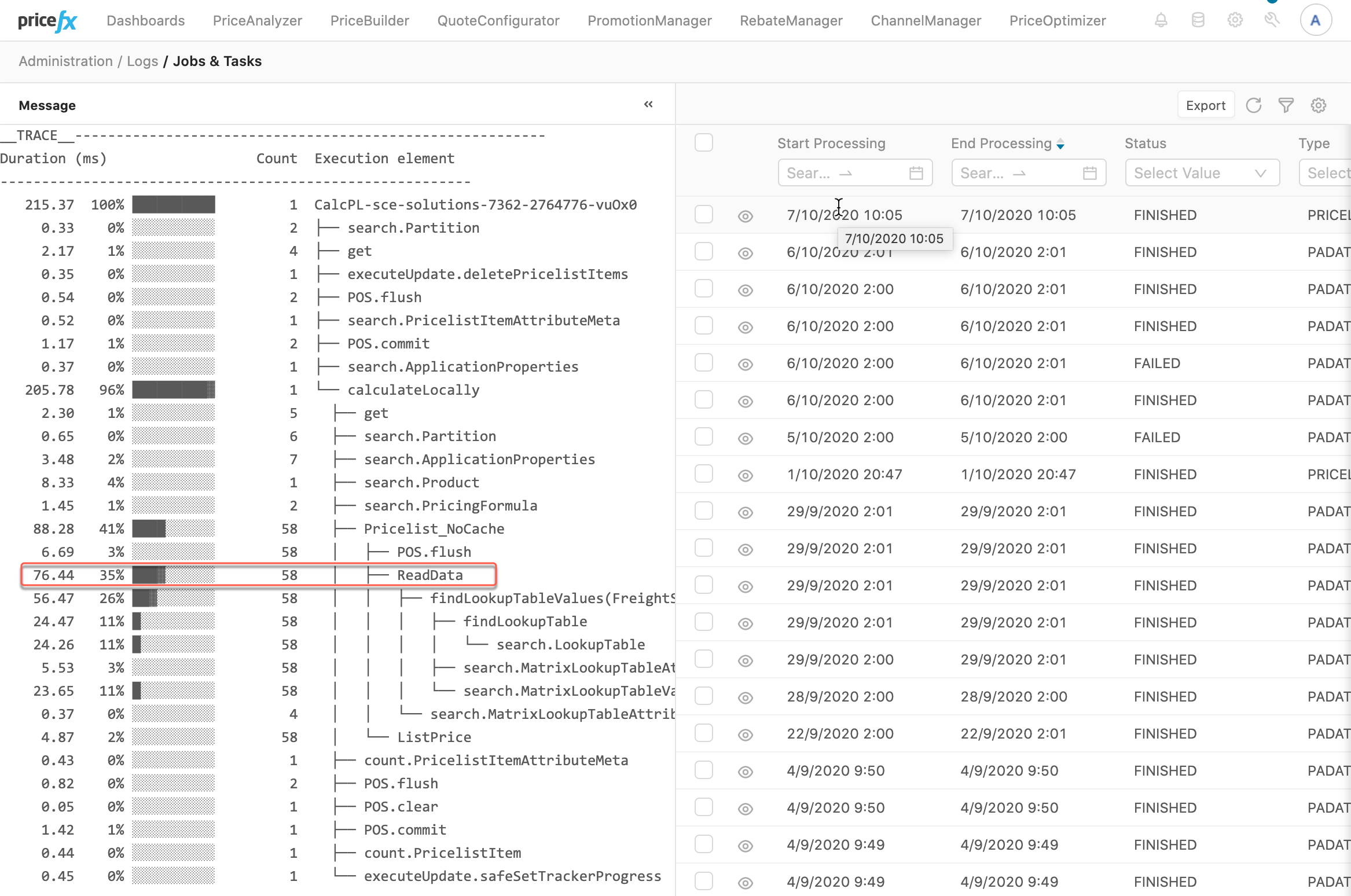 PricelistPerformanceTrace
