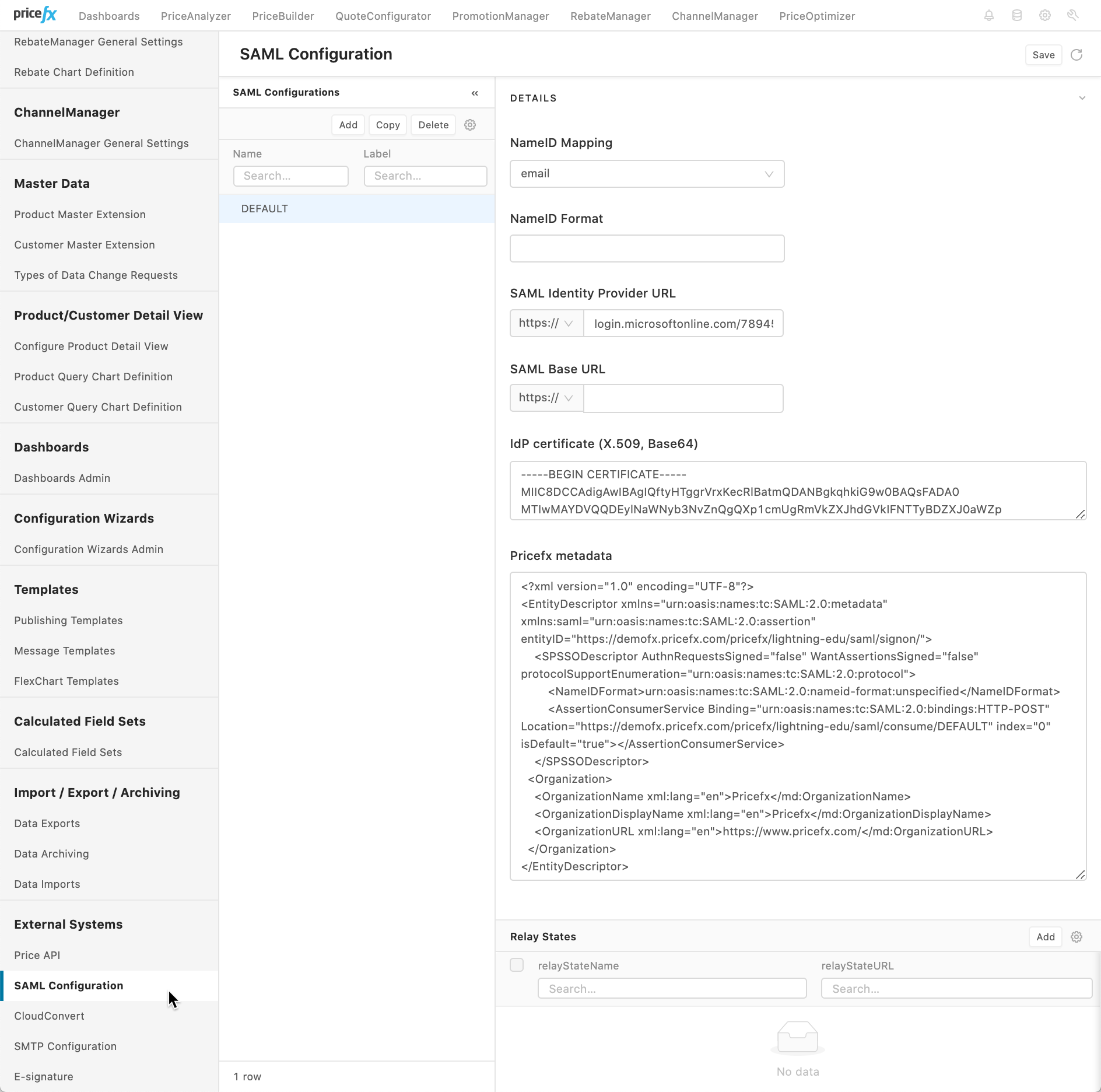 PricefxSAMLConfigurationScreen Unity